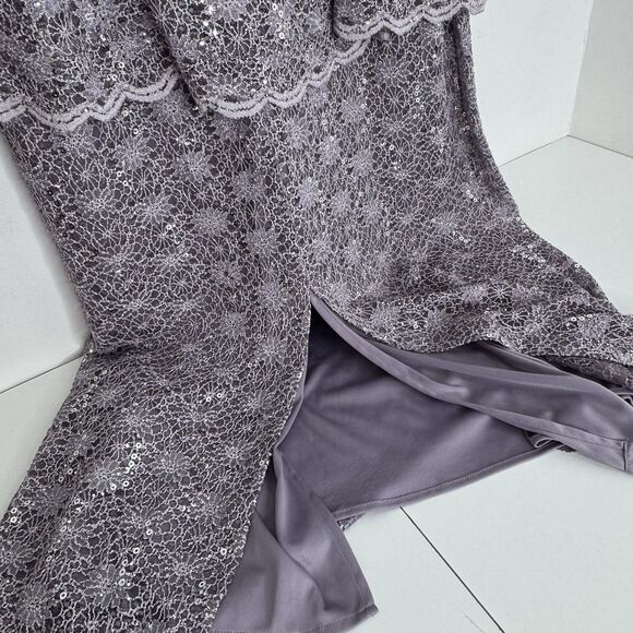 R&M Richards Mother Bride Sequin Lace 2-Piece Dress Jacket Set Purple Sz 16 Plus - Picture 7 of 12